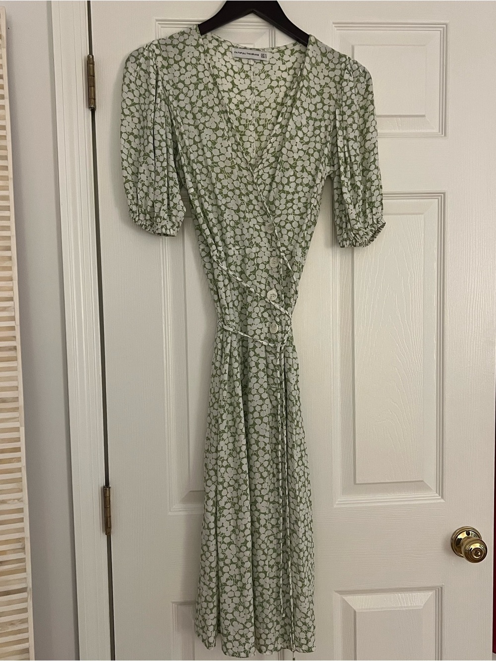 Faithfull the Brand Pale Green Floral Wrap Midi Dress